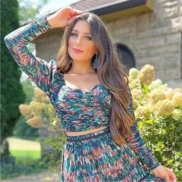 Allison New York 💌 Casey sweetheart crop top brick print green size small - Picture 8 of 8